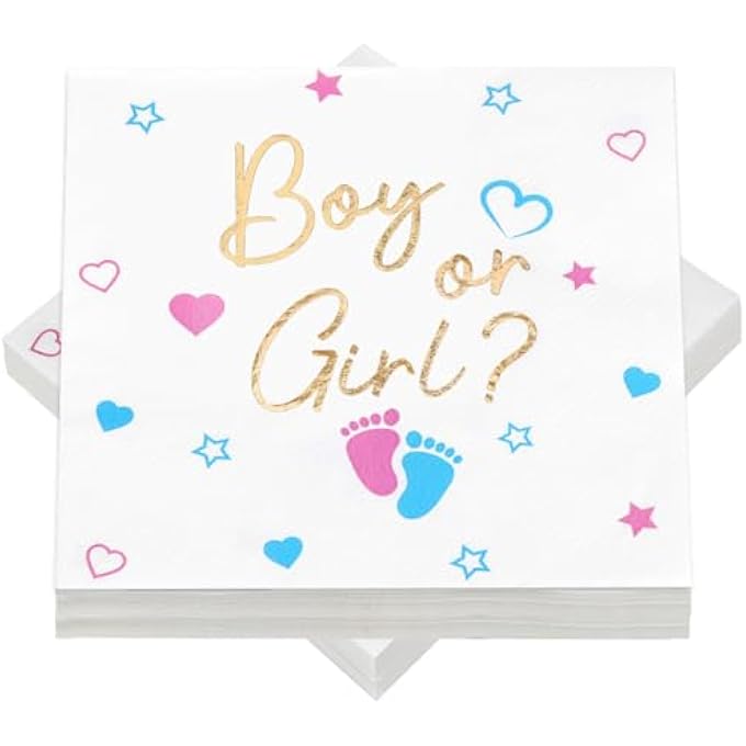 GENDER REVEAL NAPKINS, PACK OF 40 NAPKINS BOY OR GIRL, GENDER ANNOUNCEMENT NAPKIN, 3-PLY PAPER NAPKINS FOR GENDER REVEAL PARTY, BIRTH BABY SHOWER, 33 X 33 CM - Image 1